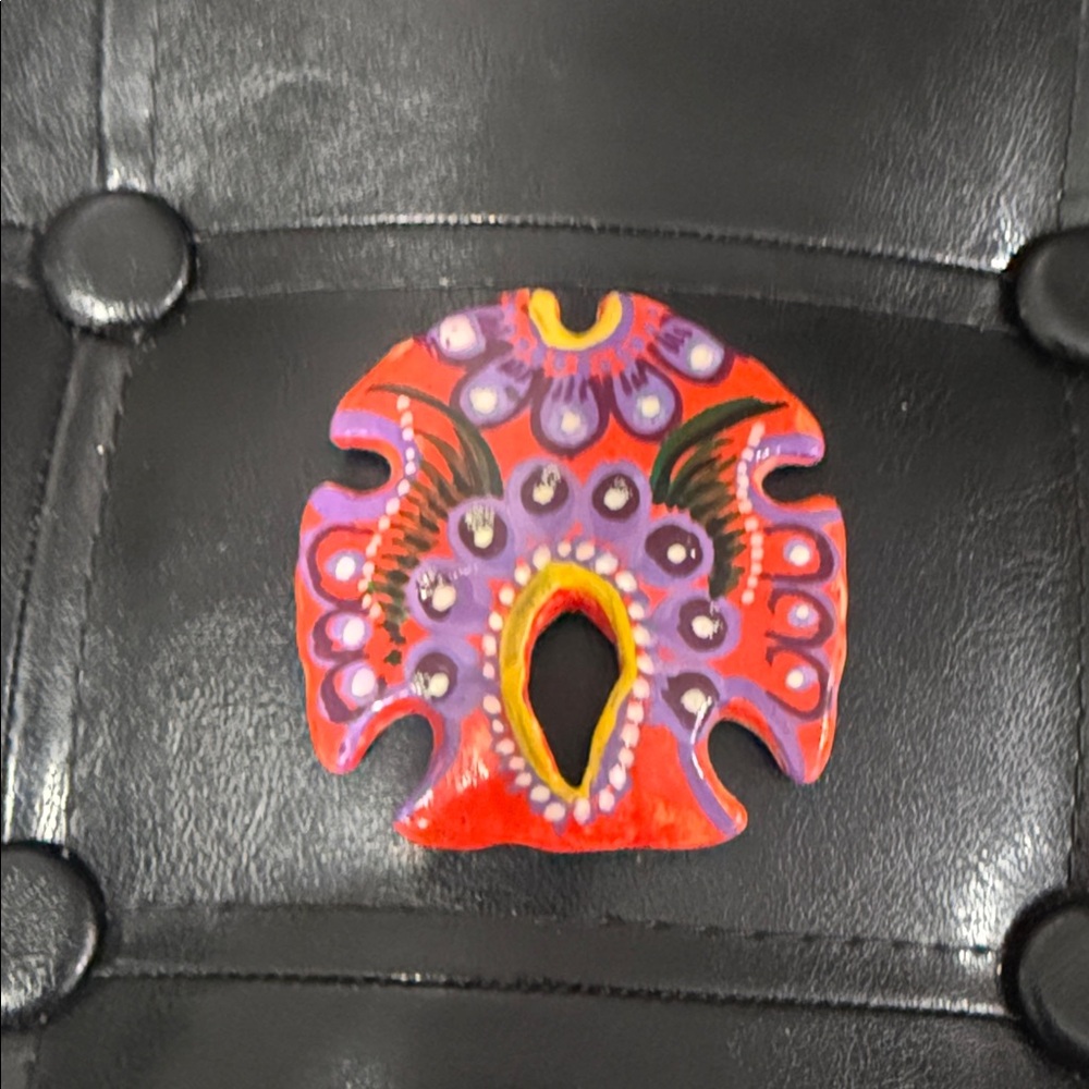 Mexico Talavera Sand Dollar Bright Red & Purple Hand Painted Mexican Floral